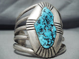 Signed Vintage Native American Navajo Sleeping Beauty Turquoise Sterling Silver Bracelet-Nativo Arts