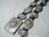 Amazing Vintage Native American Navajo Old Kingman Turquoise Sterling Silver Concho Belt Old-Nativo Arts