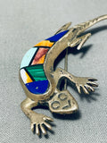 Important Vintage Native American Navajo Turquoise Inlay Sterling Silver Lizared Pin-Nativo Arts