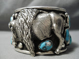 Mind Blowing Native American Buffalo Turquoisen Sterling Silver Bracelet-Nativo Arts