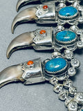 Important Huge Bear Navajo Turquoise Sterling Silver Squash Blossom Necklace-Nativo Arts