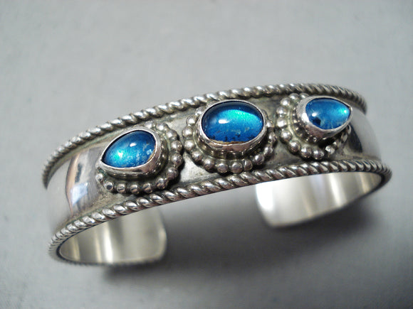 Eyecatching Vintage Navajo Native American Blue Topaz Sterling Silver Bracelet-Nativo Arts