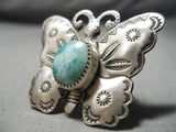 Marvelous Vintage Native American Navajo Pilot Mountain Turquoise Sterling Silver Butterfly Ring-Nativo Arts