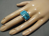Important Vintage Native American Navajo Tommy Jackson Turquoise Inlay Sterling Silver Ring-Nativo Arts