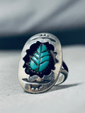 Fabulous Vintage Native American Navajo Signed Blue Gem Turquoise Sterling Silver Ring-Nativo Arts