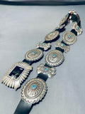Rare Vintage Native American Hopi Sterling Silver Turquoise Concho Belt-Nativo Arts