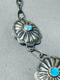 Traditional Native American Navajo Old Kingman Turquoise Sterling Silver Concho Necklace-Nativo Arts