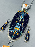 Biggest Intricate Inlay Native American Navajo Turquoise Sterling Silver Necklace-Nativo Arts