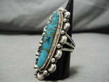 Breathtaking Vintage Native American Navajo Pilot M Turquoise Sterling Silver Ring-Nativo Arts