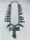 Important Federico Jimenez Vintage Sterling Silver Cross Turquoise Necklace-Nativo Arts