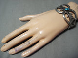 Bisbee Turquoise Vintage Native American Navajo Sterling Silver Thorn Bracelet Cuff Old-Nativo Arts