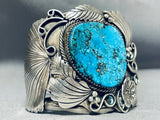 Museum Vintage Native American Navajo Big Turquoise Sterling Silver Leaf Flower Bracelet-Nativo Arts