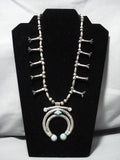 Vintage Native American Navajo Spiderweb Turquoise Sterling Silver Squash Blossom Necklace Old-Nativo Arts