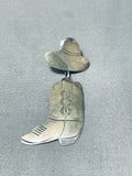 Whimsical Vintage Native American Navajo Cowboy Hat Boot Sterling Silver Tie Pin-Nativo Arts