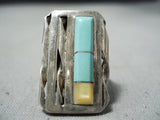 Huge Rare Vintage Native American Zuni Signed Turquoise Sterling Silver Shell Ring Old-Nativo Arts