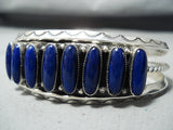 Signed Vintage Native American Navajo Yazzie Lapis Sterling Silver Bracelet-Nativo Arts
