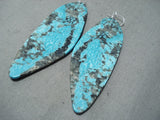 Native American One Of The Largest Slab Turquoise Santo Domingo Sterling Silver Earrings-Nativo Arts