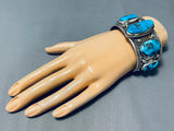 Astounding Vintage Native American Navajo Bisbee Turquoise Sterling Silver Bracelet Signed-Nativo Arts
