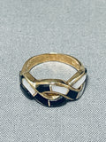 14k Solid Gold Vintage Native American Navajo Pearl Jet Ring-Nativo Arts