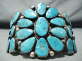 One Of Biggest Best Vintage Native American Navajo Turquoise Cluster Sterling Silver Bracelet-Nativo Arts