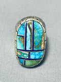 One Of The Most Unique Vintage Native American Navajo Turquoise Inlay Sterling Silver Ring-Nativo Arts