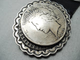 Astounding Vintage Native American Navajo Peace Silver Dollar Sterling Silver Concho Belt Old-Nativo Arts