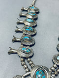 Rare Vintage Native American Navajo Bisbee Turquoise Sterling Silver Squash Blossom Necklace-Nativo Arts