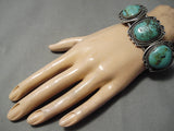 Exceptional Vintage Native American Navajo Green Turquoise Sterling Silver Bracelet Old-Nativo Arts