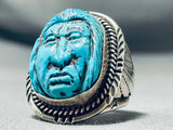 Native American One Of The Most Detailed Ever Vintage Turquoise Sterling Silver Ring-Nativo Arts