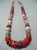 Chunky Coral Native American Navajo Turquoise Singer Sterling Silver Necklace-Nativo Arts