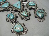 Heavy Huge Vintage Native American Navajo Turquoise Sterling Silver Squash Blossom Necklace Old-Nativo Arts