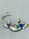 Important Vintage Native American Navajo Turquoise Inlay Sterling Silver Lizared Pin-Nativo Arts