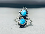 Adorable Vintage Native American Navajo Blue Gem Turquoise Sterling Silver Ring-Nativo Arts