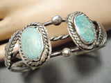 Rare Vintage Native American Navajo Carico Lake Turquoise Sterling Silver Leaf Bracelet Old-Nativo Arts