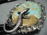 Native American One Of The Biggest Ever Lizard Turquoise Sterling Silver Bolo Tie-Nativo Arts