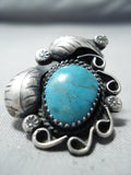 Exquisite Vintage Native American Navajo Pilot Mountain Turquoise Sterling Silver Ring Old-Nativo Arts