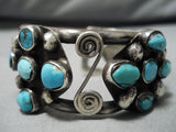 Rare Domed Turquoise Vintage Native American Navajo Sterling Silver Bracelet Old Cuff-Nativo Arts