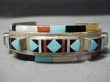 One Of The Best Vintage Native American Zuni Turquoise Side Inlay Sterling Silver Bracelet-Nativo Arts