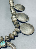 426 Grams Vintage Native American Navajo Turquoise Coin Silver Squash Blossom Necklace-Nativo Arts
