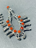 One Of The Best Native American Navajo Coral Sterling Silver Squash Blossom Earrings-Nativo Arts