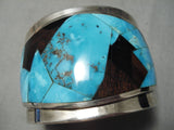 One Of Most Intricate Vintage Native American Navajo Turquoise Sterling Silver Inlay Bracelet-Nativo Arts