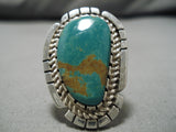 Huge Vintage Native American Navajo Green Turquoise Sterling Silver Ring-Nativo Arts