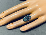 Wonderful Vintage Native American Zuni Blue Gem Turquoise Sterling Silver Ring-Nativo Arts