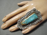 Superior Vintage Native American Navajo Colossal Sterling Silver #8 Turquoise Ring-Nativo Arts
