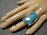 Impressive Modernistic Native American Navajo Squared Turquoise Sterling Silver Ring-Nativo Arts