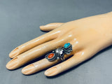 Impressive Vintage Native American Navajo Turquoise & Coral Sterling Silver Ring-Nativo Arts