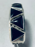 Wild Triangle Hand Cut Black Stone Vintage Native American Navajo Sterling Silver Bracelet-Nativo Arts