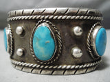 Huge Authentic Men's Vintage Native American Navajo Turquoise Sterling Silver Bracelet Old-Nativo Arts