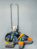 148 Gram Rare Intricate Native American Navajo Turquoise Sterling Silver Bear Necklace-Nativo Arts