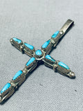 Spectacular Vintage Native American Zuni Blue Gem Turquoise Sterling Silver Cross Pendant-Nativo Arts